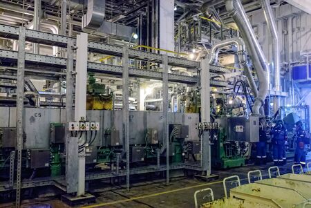 Tobolsk, Russia - July 15. 2016: Sibur company. Tobolsk Polymer plant. Extruder machine workshopのeditorial素材