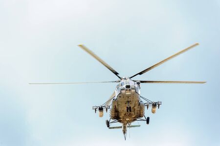 Tyumen, Russia - June 21, 2017: Army Games. Safe Route contest. Military helicopter MI-8 in the...