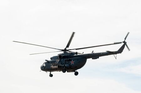 Tyumen, Russia - June 23, 2017: Army Games. Engineering Formula contest. Military helicopter MI-8のeditorial素材