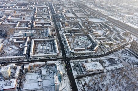 Tyumen, Russia - January 23, 2016: Aerial view on residential area with Melnikayte and Respubliki streets intersectionのeditorial素材