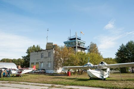Yalutorovsk, Russia - September 14, 2013: Orion SK-12 small airplane standing in sport aerodrome