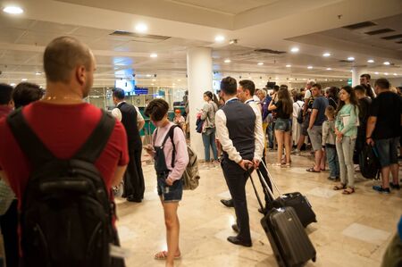 Antalya, Turkey - August 5, 2018: Antalya International Airport. Blurred defocused image of...