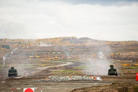 Nizhniy Tagil, Russia - September 26. 2013: Antiaircraft gun missile system ZSU-23-4M4 Shilka-M4 and Tunguska M1. Display of fighting opportunities of arms and military equipment of land forcesのeditorial素材