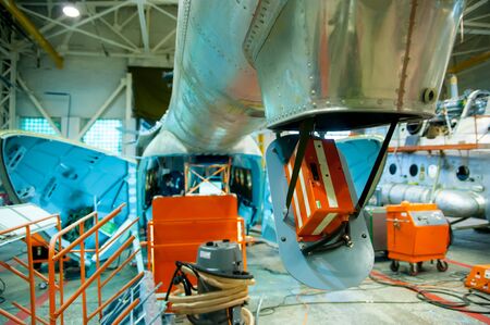 Tyumen, Russia - June 5, 2019: Aircraft repair helicopter UTair Engineering plant. Flight data recorders from a plane. Black boxesのeditorial素材