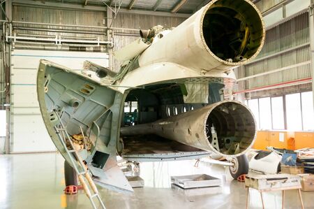 Tyumen, Russia - June 5, 2019: Aircraft repair helicopter UTair Engineering plant. Mi-8 helicopter...