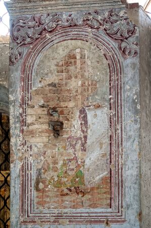 Smolinskoe, Russia - May 1, 2006: Broken fresco of sake of the prophet Eli temple. Sverdlovsk regionのeditorial素材