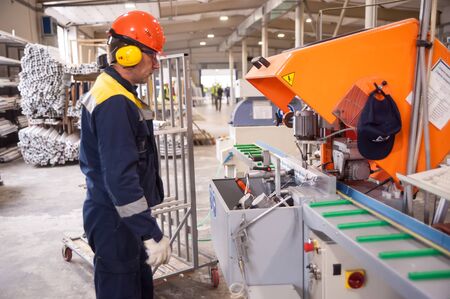 Tyumen, Russia - November 30, 2017: Workshop of Mostootryad-36 Factory. Plastic window and door...