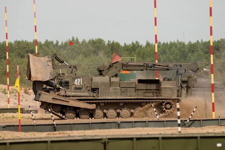 Tyumen, Russia - August 11, 2019: International Army Games. Safe Route contest. Motion of IMR-2...