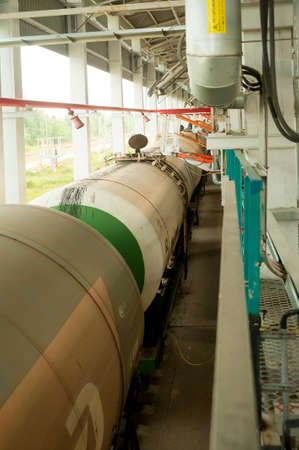 Tobolsk, Russia - July 23. 2019: Sibur company factory. Railway tanks on plant terminal
