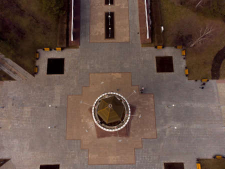 Tyumen, Russia - April 9, 2021: Aerial view on World War II memorial as big firing candle. Top viewのeditorial素材