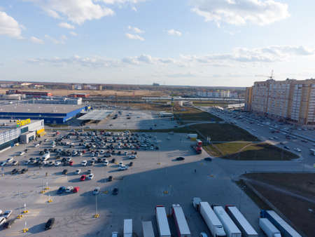 Tyumen, Russia - April 29, 2021: Lenta Shopping Center with a large parking areaのeditorial素材