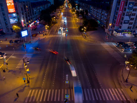 Road intersection, top view, summer night, Tyumenのeditorial素材