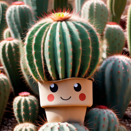 funny cactus character in cartoon style. AI generatedの素材