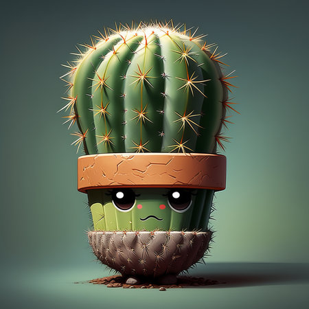 funny cactus character in cartoon style. AI generatedの素材