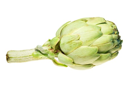 single green  artichoke isolated on whiteの写真素材