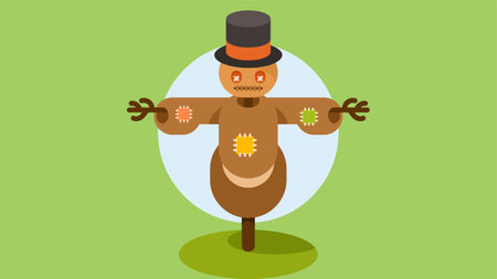 Scarecrow in a farm field isolated cartoon illustrationのイラスト素材