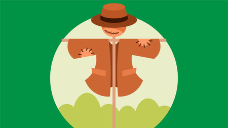 Scarecrow in a farm field isolated cartoon illustrationのイラスト素材
