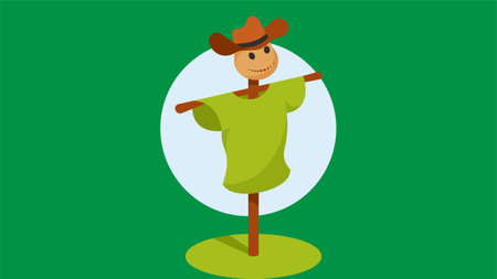 Scarecrow in a farm field isolated cartoon illustrationのイラスト素材