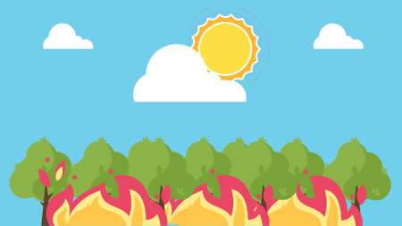 forest fire from dangerous high temperature environment illustrationのイラスト素材