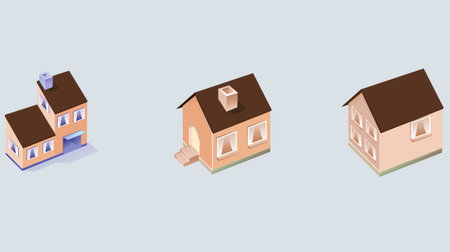 isometric houses with abstract solid background illustrationのイラスト素材