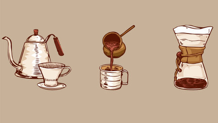 Coffee machines types and drinks illustration elementsのイラスト素材
