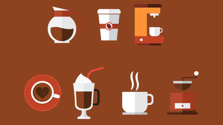 Coffee machines types and drinks illustration elementsのイラスト素材