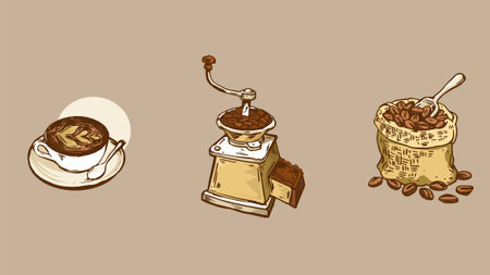 Coffee machines types and drinks illustration elementsのイラスト素材