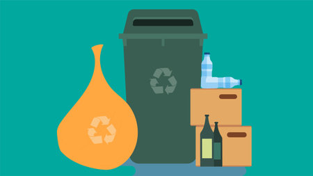 Waste management and recycling process pins illustrationのイラスト素材