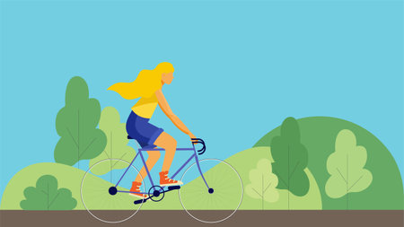 Person cycling sports in the garden illustrationのイラスト素材