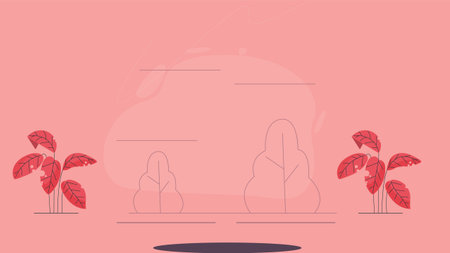 Linear abstract background illustration with plants on sidesのイラスト素材