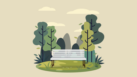 Natural garden in city with bench  background illustrationのイラスト素材