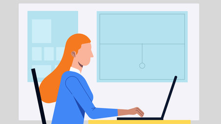 Employee working in office on the desk with isolated background illustrationのイラスト素材