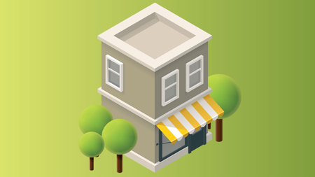 Isometric city buildings and urban game assets design illustrationのイラスト素材