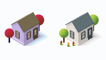 Isometric city buildings and urban game assets design illustrationのイラスト素材