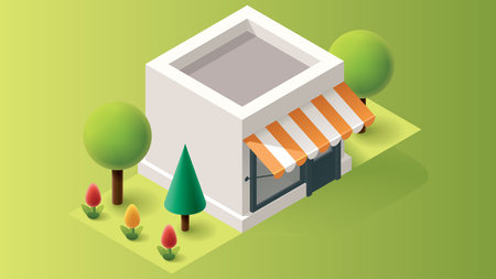 Isometric city buildings and urban game assets design illustrationのイラスト素材