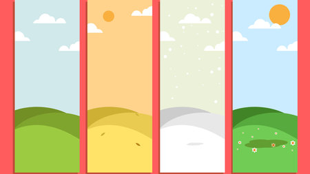 four seasons split landscape flat illustrationのイラスト素材
