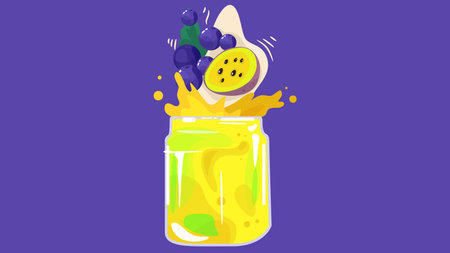 Fresh organic fruit juice flat design illustrationのイラスト素材