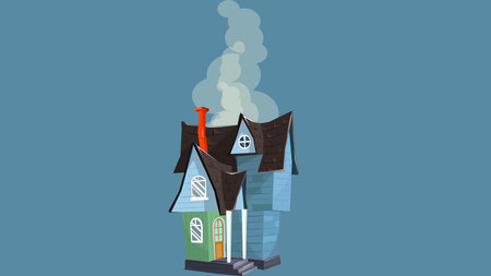 Christmas time old houses design cartoon style illustrationのイラスト素材