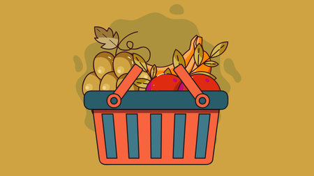Shopping grocery bags with supermarket groecery items elementsのイラスト素材