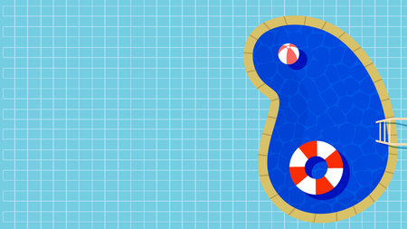 swimming pool with floating donut and ball backgroundのイラスト素材