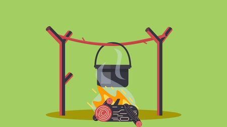 Summer camping sites and tools  elements illustrationのイラスト素材