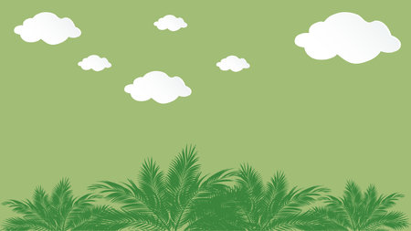 Garden background with clouds and grass illustrationのイラスト素材