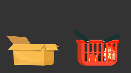 Shopping grocery bags with supermarket groecery items elementsのイラスト素材
