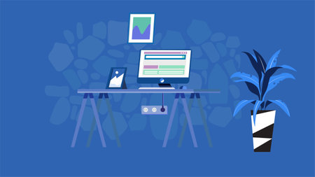 Office interior design cartoon flat illustrationのイラスト素材