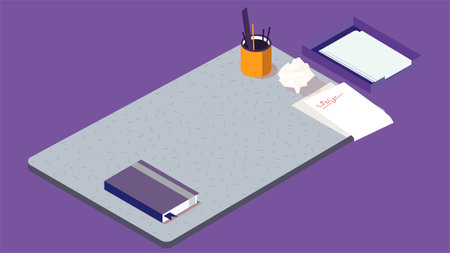 Isometric office and desk elements illustrationのイラスト素材