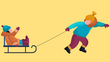 children playing with snow slide isolated illustrationのイラスト素材