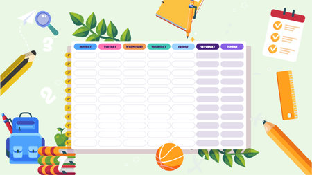 Back to school calendar and weekly planner illustrationのイラスト素材