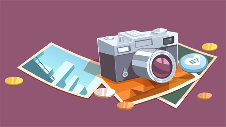 Travelling pictures and photography concept illustrationのイラスト素材
