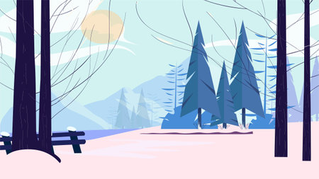 Snowy environment in the woods background illustrationのイラスト素材