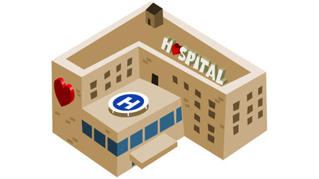 Hospital building with helipad isometric illustrationのイラスト素材
